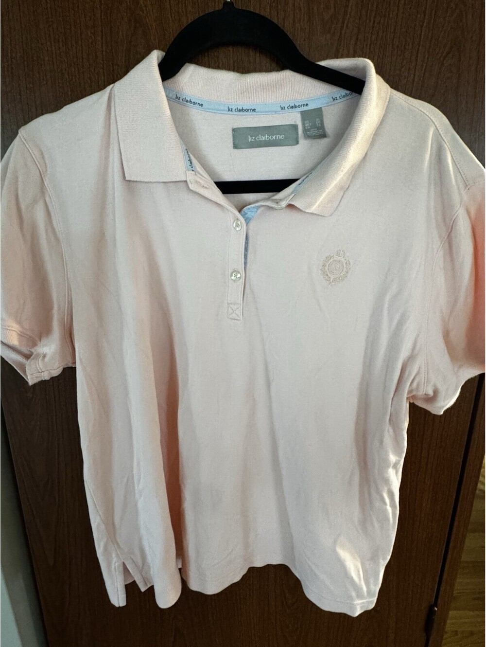 Liz Claiborne Womens XL Light Pink Polo Shirt Embroidered Logo Cotton Preppy